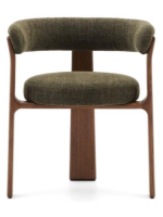 SERIFOS sedia 3 gambe con braccioli in tessuto effetto ciniglia verde e gambe in legno massello di frassino finitura noce design