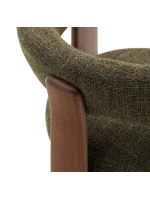 SERIFOS sedia 3 gambe con braccioli in tessuto effetto ciniglia verde e gambe in legno massello di frassino finitura noce design