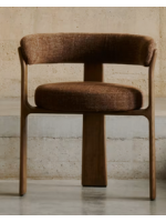 NAXOS Chaise à 3 pieds avec accoudoirs en tissu effet chenille marron et pieds en frêne massif finition noyer