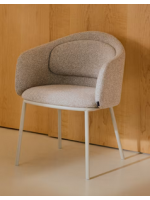 KIMO chaise avec accoudoirs en chenille beige et pieds en métal beige fauteuil design