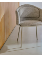 KIMO chaise avec accoudoirs en chenille beige et pieds en métal beige fauteuil design