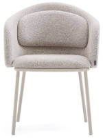 KIMO chaise avec accoudoirs en chenille beige et pieds en métal beige fauteuil design