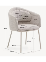 KIMO sedia con braccioli in ciniglia beige e gambe in metallo beige poltroncina di design