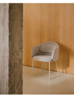 KIMO sedia con braccioli in ciniglia beige e gambe in metallo beige poltroncina di design