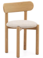 GOREV Silla de roble macizo con acabado natural y asiento de chenilla beige