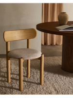 GOREV Silla de roble macizo con acabado natural y asiento de chenilla beige