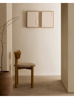 GOREV Silla de roble macizo con acabado natural y asiento de chenilla beige