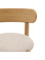 GOREV Silla de roble macizo con acabado natural y asiento de chenilla beige