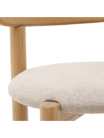 GOREV Silla de roble macizo con acabado natural y asiento de chenilla beige