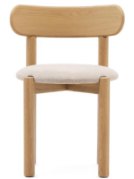 GOREV Silla de roble macizo con acabado natural y asiento de chenilla beige