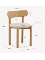 GOREV Silla de roble macizo con acabado natural y asiento de chenilla beige