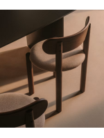 DION Silla de roble macizo con acabado en nogal y asiento de chenilla beige diseño para el hogar