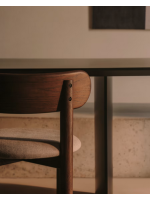 DION solid oak chair with walnut finish and beige chenille seat home design