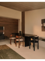 DION Silla de roble macizo con acabado en nogal y asiento de chenilla beige diseño para el hogar