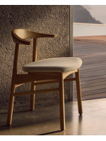 LOFANGA chair with removable cover in beige chenille and solid oak wood natural finish home design