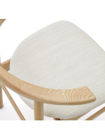 LOFANGA Silla con funda desenfundable en chenilla beige y madera maciza de roble acabado natural diseño hogar