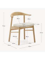 LOFANGA Silla con funda desenfundable en chenilla beige y madera maciza de roble acabado natural diseño hogar