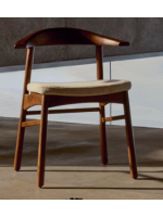 CECEN sedia sfoderabile in ciniglia beige e in legno massello di rovere finitura noce design casa