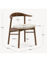 CECEN sedia sfoderabile in ciniglia beige e in legno massello di rovere finitura noce design casa