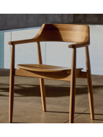 BUROMSKY Silla con reposabrazos en madera maciza de roble acabado natural diseño hogar