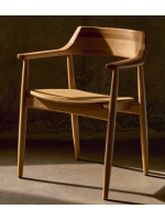 BUROMSKY Silla con reposabrazos en madera maciza de roble acabado natural diseño hogar