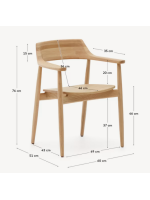 BUROMSKY Silla con reposabrazos en madera maciza de roble acabado natural diseño hogar