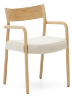 IMPERATORE chair with armrests with removable cover in beige chenille and solid oak wood natural finish home design