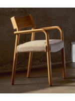 IMPERATORE chaise avec accoudoirs avec revêtement amovible en chenille beige et bois de chêne massif finition naturelle design