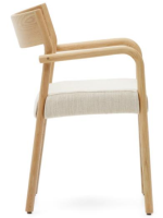 IMPERATORE Silla con reposabrazos con funda desenfundable en chenilla beige y madera maciza de roble acabado natural