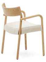 IMPERATORE Silla con reposabrazos con funda desenfundable en chenilla beige y madera maciza de roble acabado natural