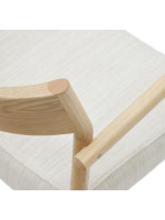 IMPERATORE Silla con reposabrazos con funda desenfundable en chenilla beige y madera maciza de roble acabado natural