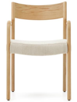 IMPERATORE sedia con braccioli sfoderabile in ciniglia beige e in legno massello di rovere finitura naturale design casa