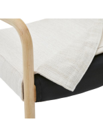 IMPERATORE Silla con reposabrazos con funda desenfundable en chenilla beige y madera maciza de roble acabado natural