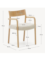 IMPERATORE sedia con braccioli sfoderabile in ciniglia beige e in legno massello di rovere finitura naturale design casa
