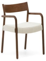 CHACIN chair with armrests with removable cover in beige chenille and solid oak wood walnut finish home design