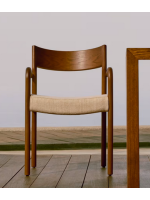 CHACIN chair with armrests with removable cover in beige chenille and solid oak wood walnut finish home design