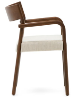 CHACIN Silla con reposabrazos con funda desenfundable en chenilla beige y madera maciza de roble acabado nogal