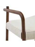 CHACIN Silla con reposabrazos con funda desenfundable en chenilla beige y madera maciza de roble acabado nogal