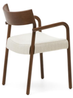 CHACIN chair with armrests with removable cover in beige chenille and solid oak wood walnut finish home design