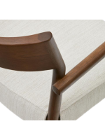 CHACIN chair with armrests with removable cover in beige chenille and solid oak wood walnut finish home design