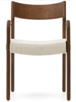 CHACIN chair with armrests with removable cover in beige chenille and solid oak wood walnut finish home design