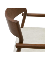 CHACIN Silla con reposabrazos con funda desenfundable en chenilla beige y madera maciza de roble acabado nogal