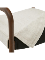 CHACIN Silla con reposabrazos con funda desenfundable en chenilla beige y madera maciza de roble acabado nogal
