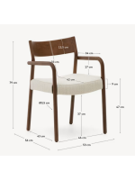 CHACIN chair with armrests with removable cover in beige chenille and solid oak wood walnut finish home design