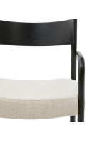 DINAGAT Silla con reposabrazos con funda desenfundable en chenilla beige y madera maciza de roble acabado negro