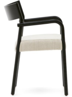 DINAGAT Silla con reposabrazos con funda desenfundable en chenilla beige y madera maciza de roble acabado negro