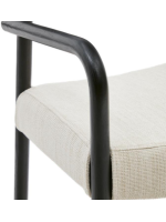 DINAGAT Silla con reposabrazos con funda desenfundable en chenilla beige y madera maciza de roble acabado negro