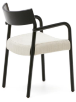 DINAGAT sedia con braccioli sfoderabile in ciniglia beige e in legno massello di rovere finitura nera design casa