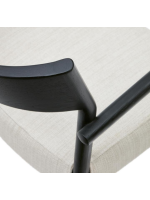 DINAGAT Silla con reposabrazos con funda desenfundable en chenilla beige y madera maciza de roble acabado negro