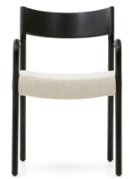 DINAGAT chair with armrests with removable cover in beige chenille and solid oak wood black finish home design
